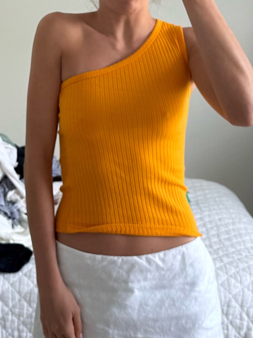 Rails One-Shoulder Ribbed Tank Top in Mustard